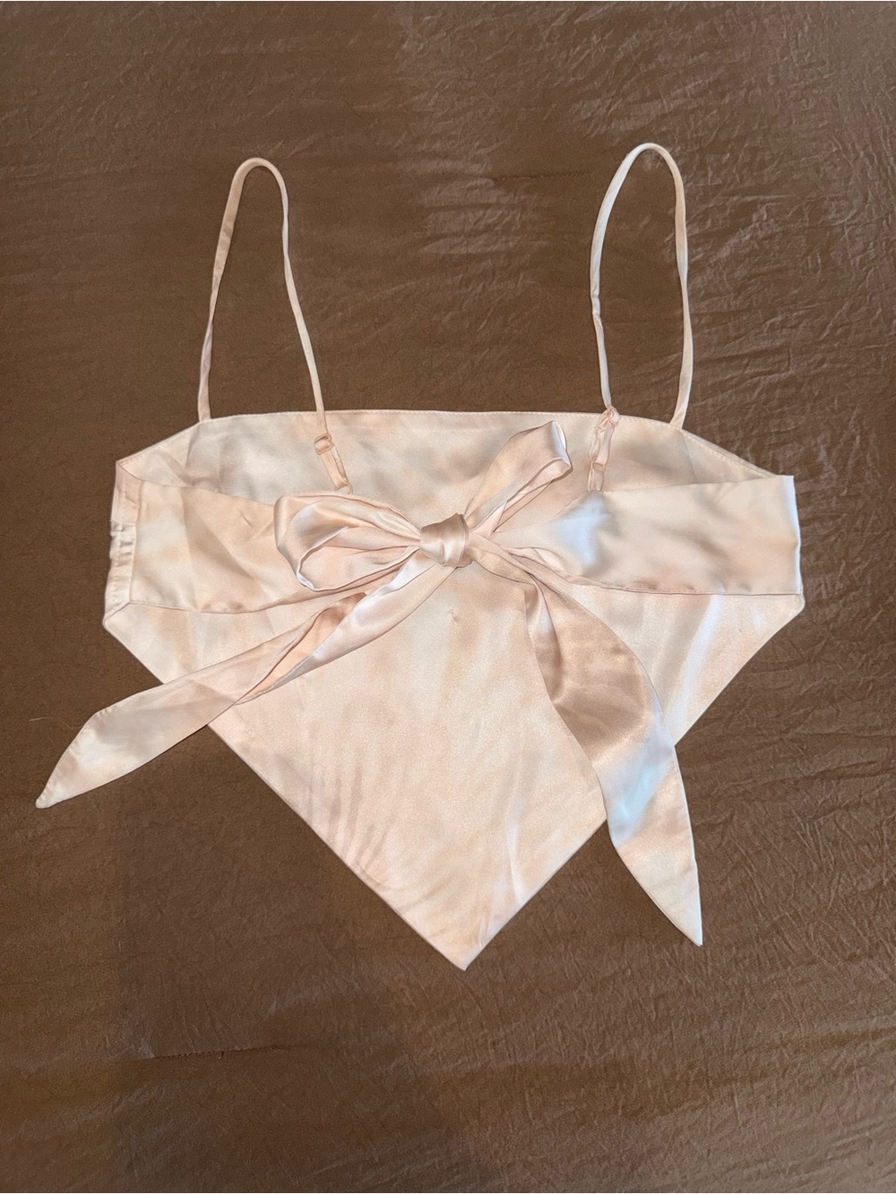 Satin Triangle Handkerchief Crop Top in Ivory/Pink